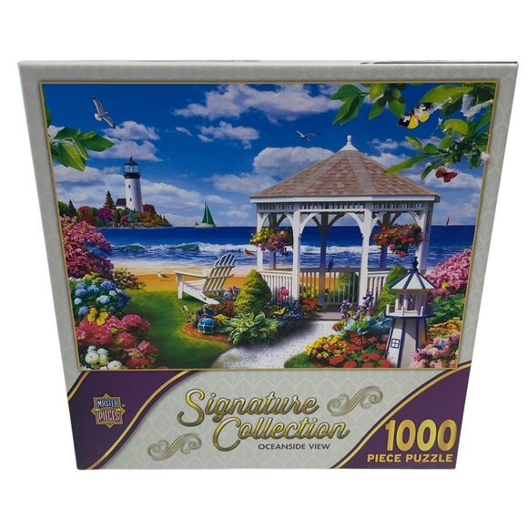 Masterpieces 1000 Piece Jigsaw Puzzle Oceanside View 24x18 in Gazebo Lighthouse - Picture 1 of 2
